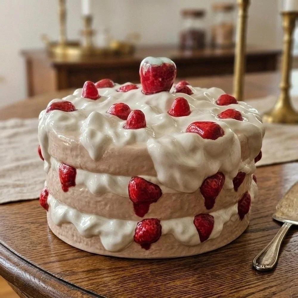 Vintage Strawberry Shortcake Ceramic Cake Dome Cake Stand Lid Decor Country